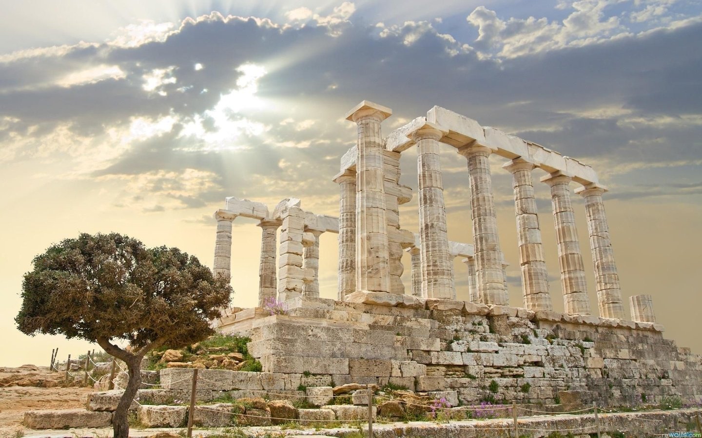 Обои дерево, развалины, архитектура, греция, колонны, tree, the ruins, architecture, greece, columns разрешение 1920x1200 Загрузить