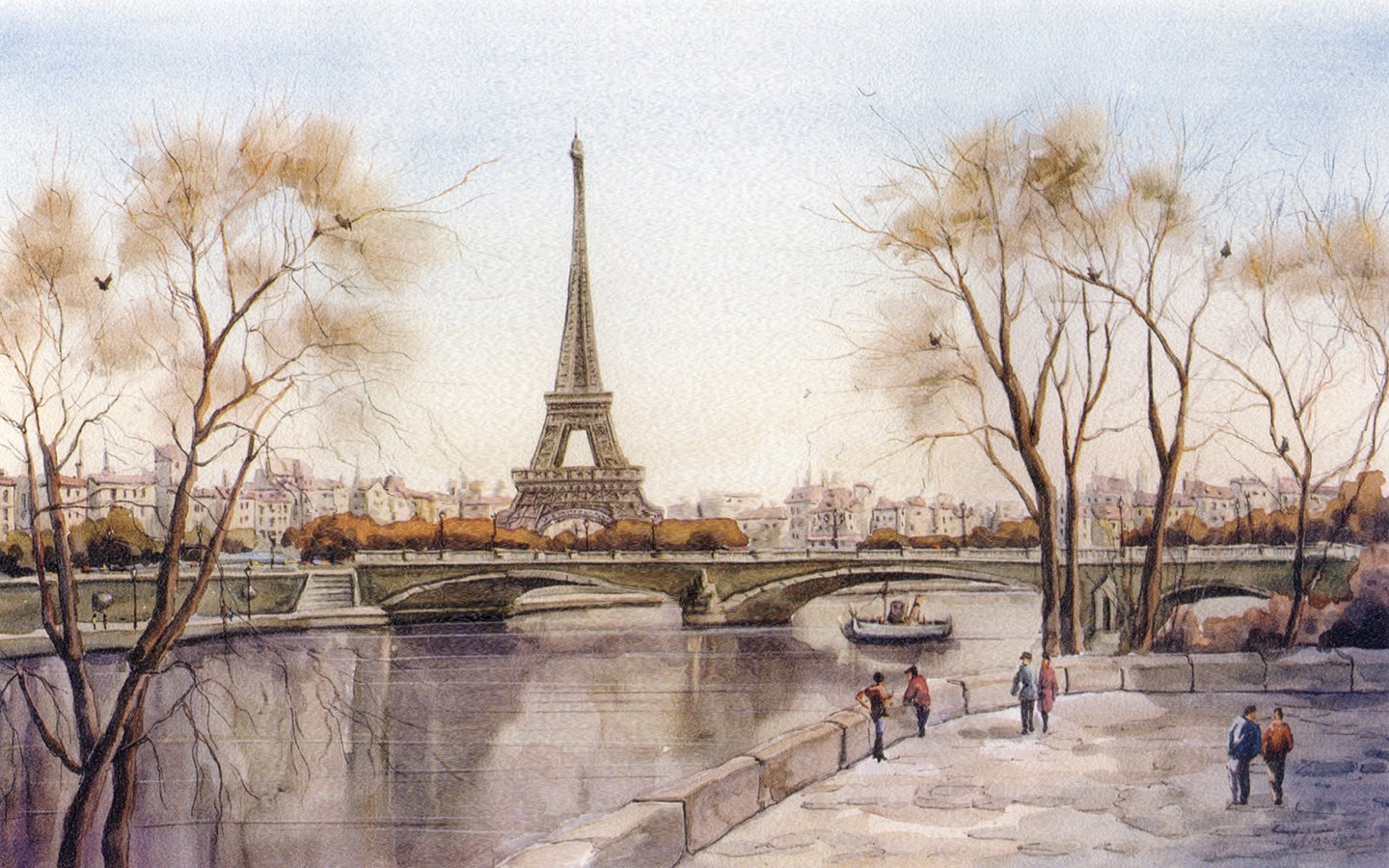 Обои река, париж, набережная, франция, эйфелева башня, сена, river, paris, promenade, france, eiffel tower, hay разрешение 1920x1200 Загрузить