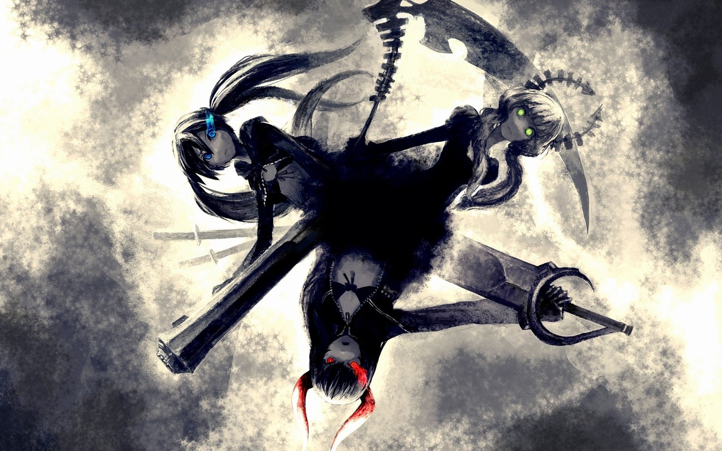 Обои black rock shooter, dead master, black gold saw разрешение 3000x2121 Загрузить