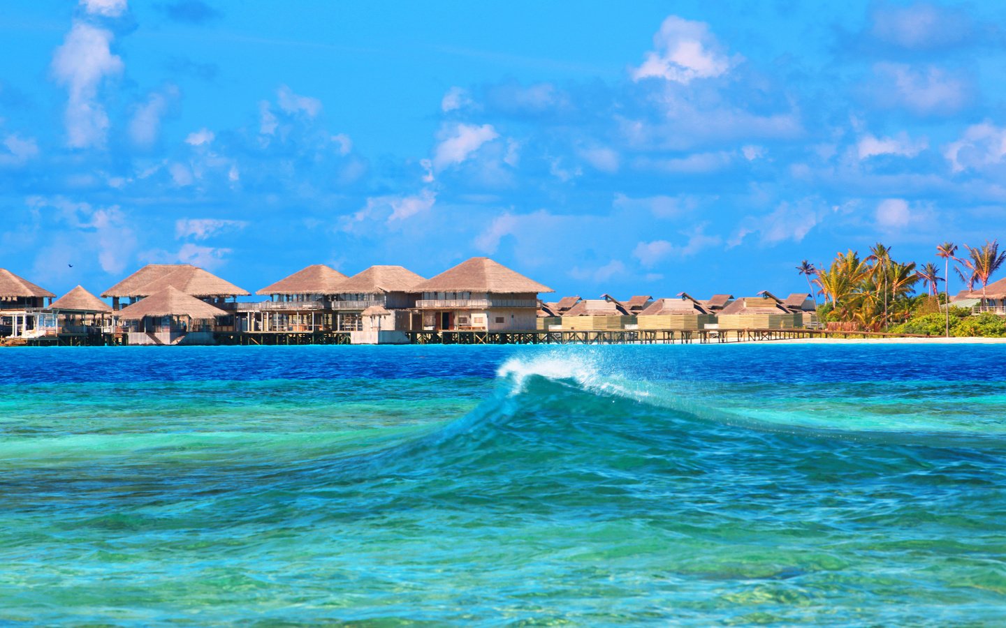 Обои море, бунгало, тропики, мальдивы, sea, bungalow, tropics, the maldives разрешение 5616x3744 Загрузить