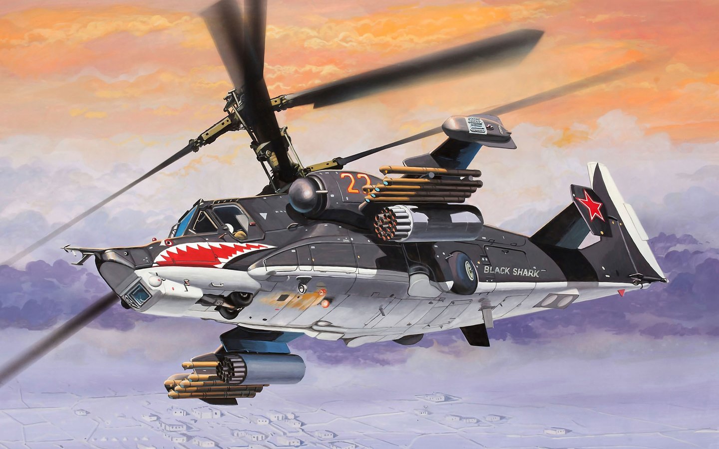 Обои арт, вертолет, советский, черная акула, ка-50, art, helicopter, soviet, black shark, ka-50 разрешение 1920x1080 Загрузить