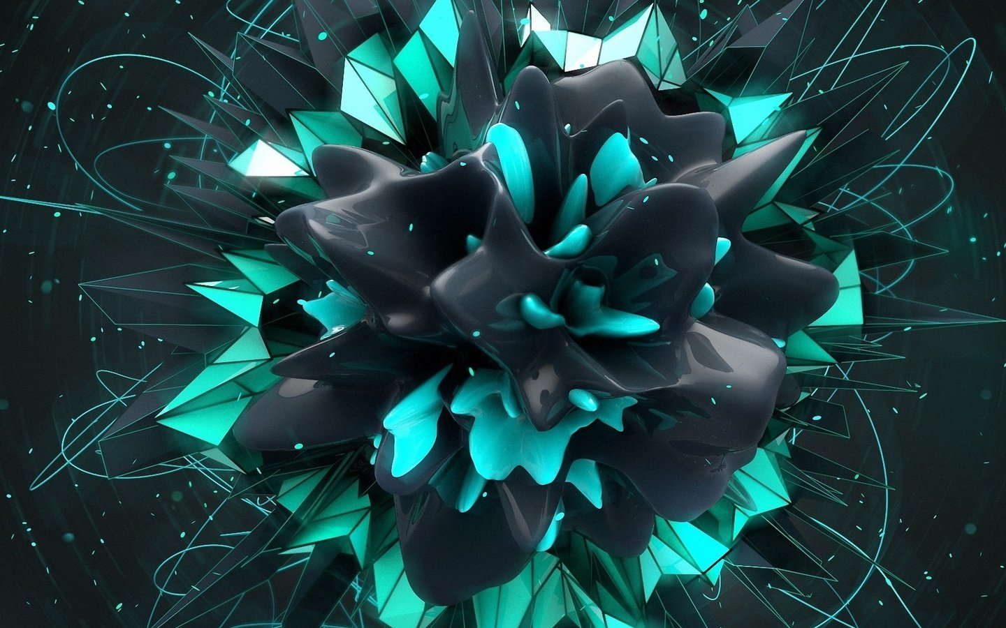 Обои цветок, графика 3d, тёмно-серый и зелёный тон, flower, 3d graphics, dark gray and green tones разрешение 1920x1080 Загрузить