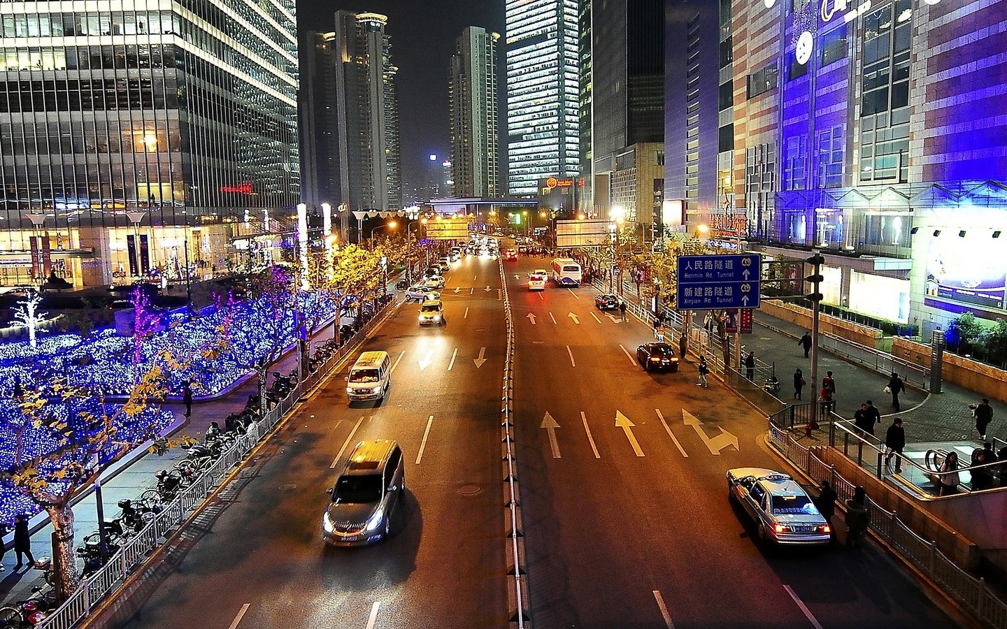 Обои улица ночного шанхая, street night shanghai разрешение 1920x1080 Загрузить