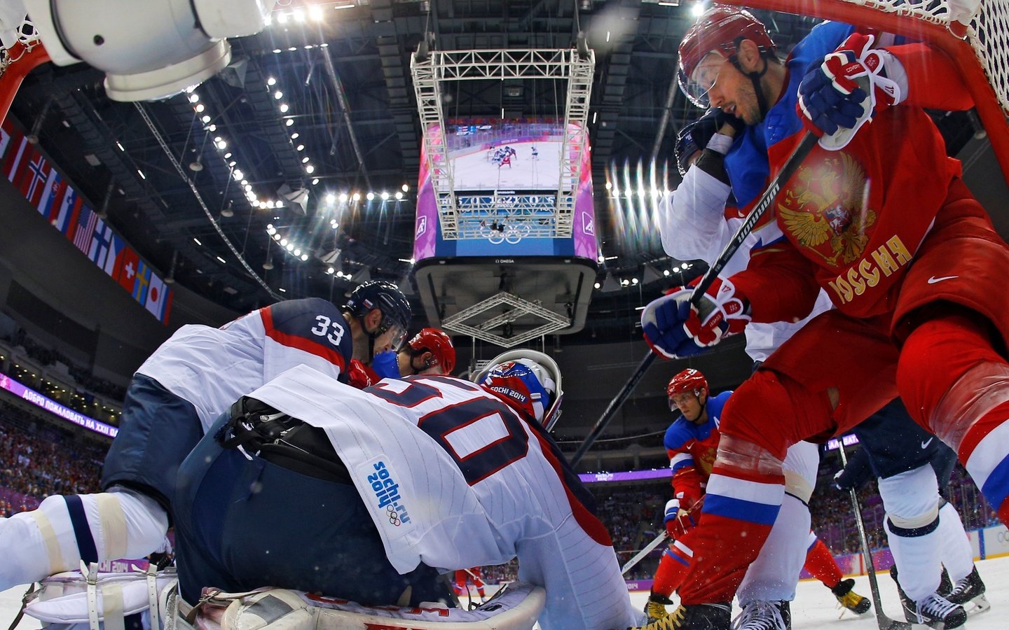 Обои хоккей, сочи 2014, xxii зимние олимпийские игры, россия-словакия, hockey, sochi 2014, the xxii winter olympic games, russia-slovakia разрешение 4234x2045 Загрузить