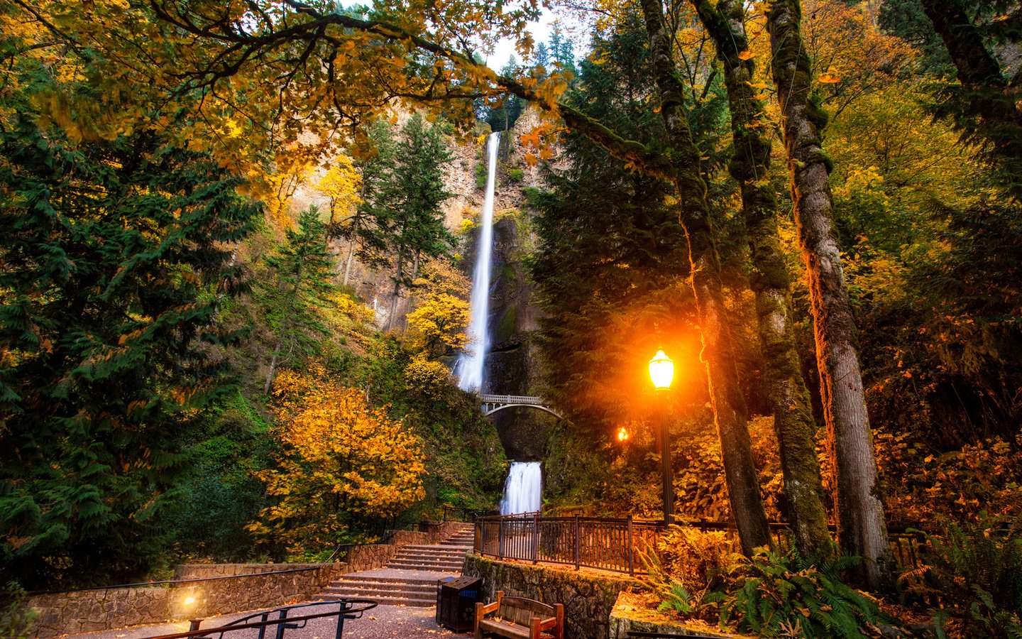 Обои пейзаж, парк, ущелье реки колумбия, штат орегон, multnomah falls, малтнома-фолс, водопад мультномах, landscape, park, the columbia river gorge, oregon разрешение 1920x1080 Загрузить