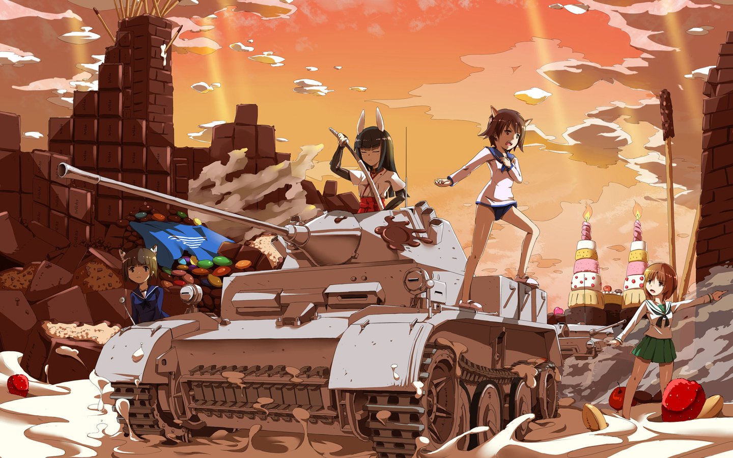Обои аниме, девочки и танки, sirills, anime, girls and tanks разрешение 1920x1200 Загрузить
