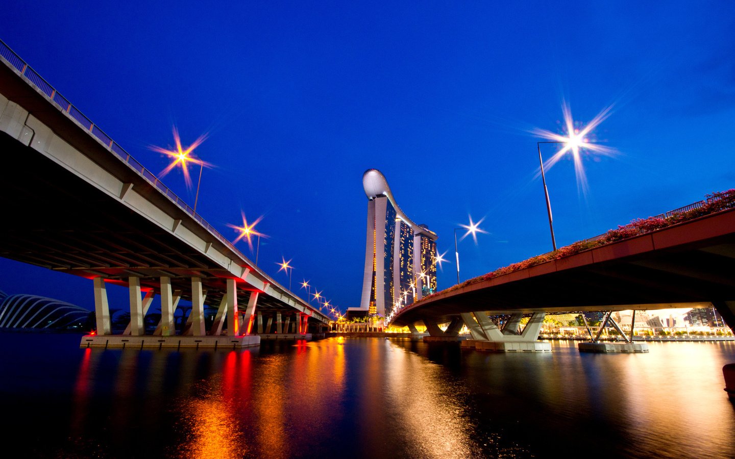 Обои огни, вечер, мост, город, снгапур, lights, the evening, bridge, the city, singapur разрешение 1920x1200 Загрузить