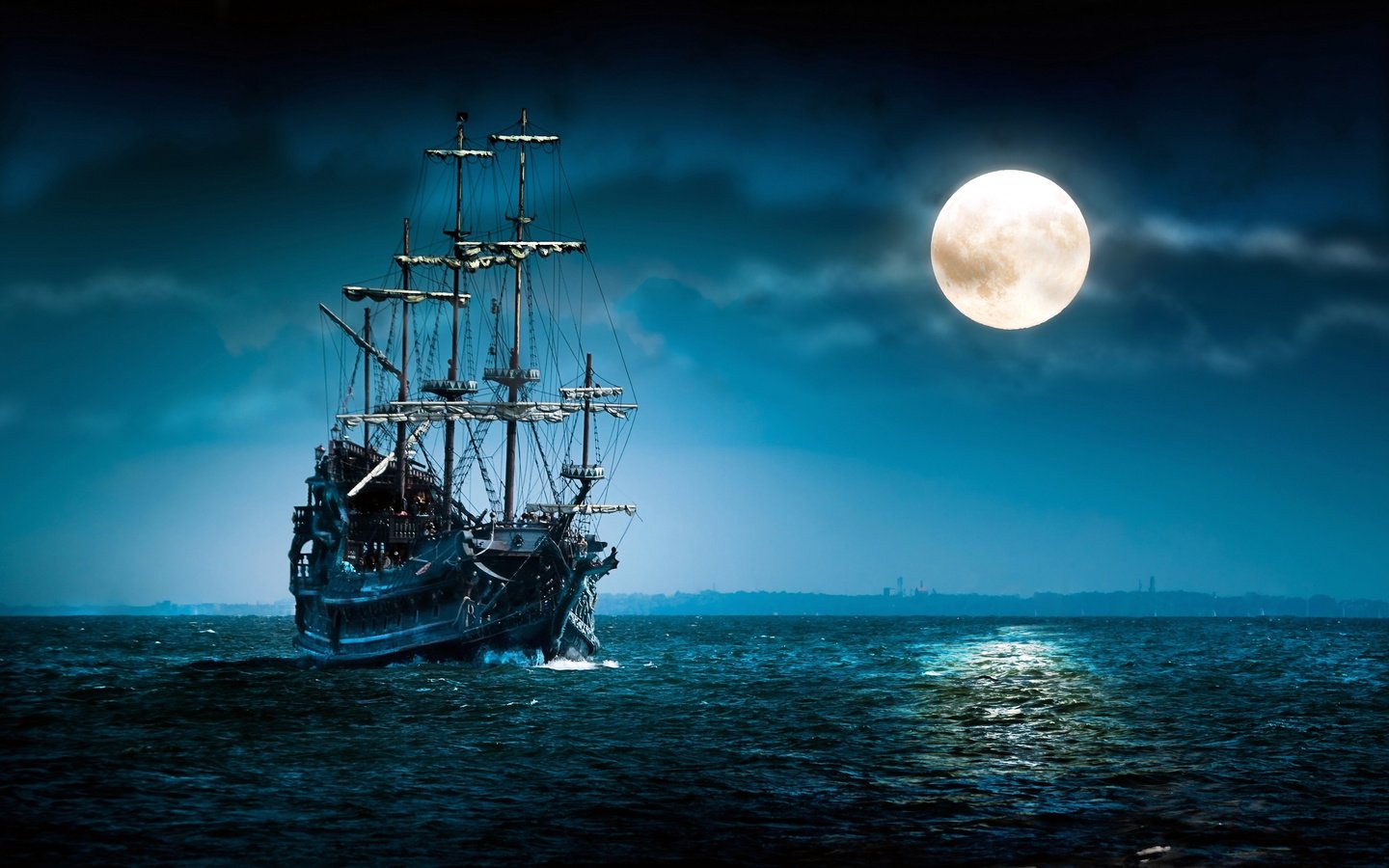 Обои ночь, море, корабль, night, sea, ship разрешение 2560x1600 Загрузить