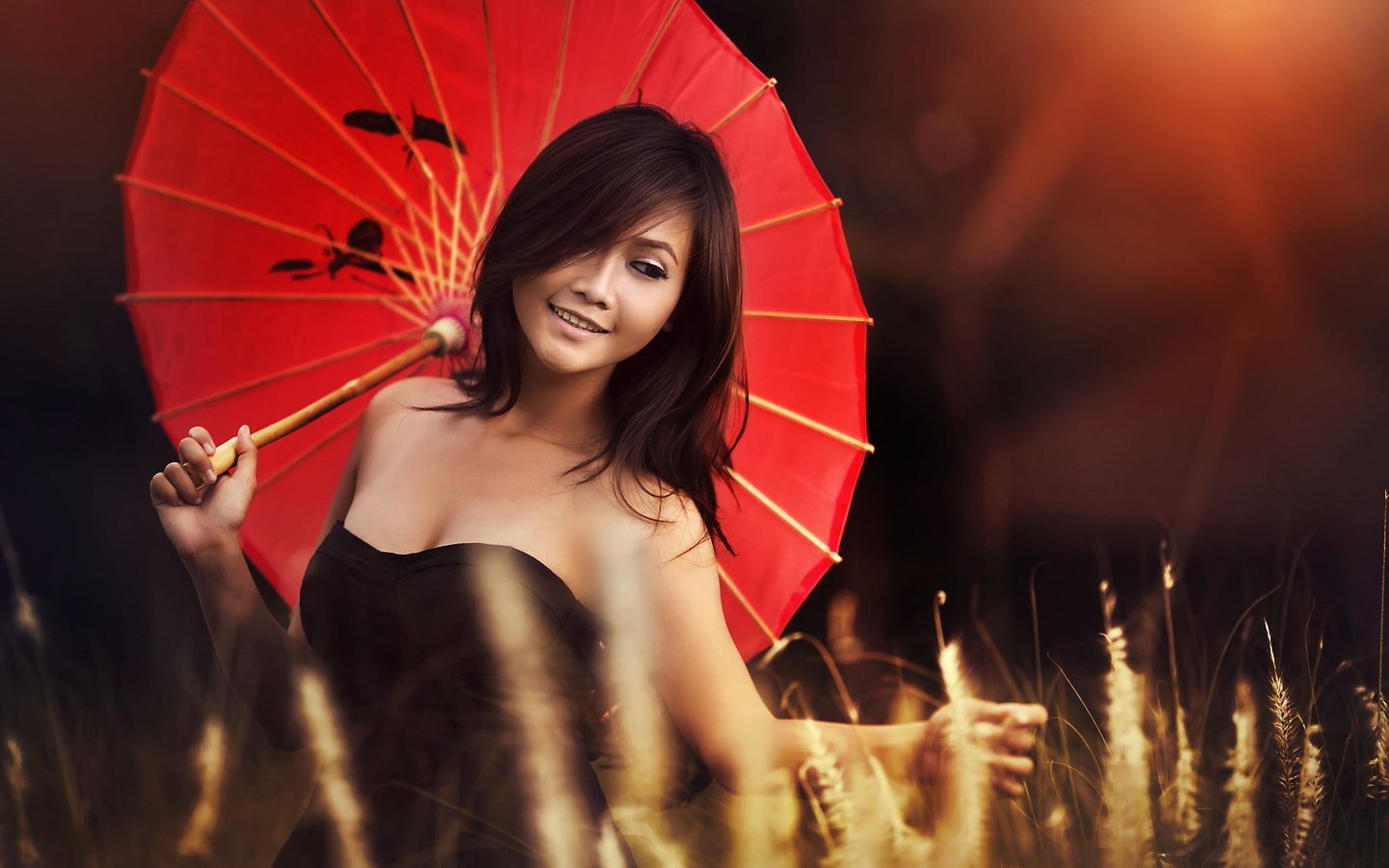 Обои девушка, улыбка, красный, модель, зонт, зонтик, азиатка, girl, smile, red, model, umbrella, asian разрешение 2048x1365 Загрузить