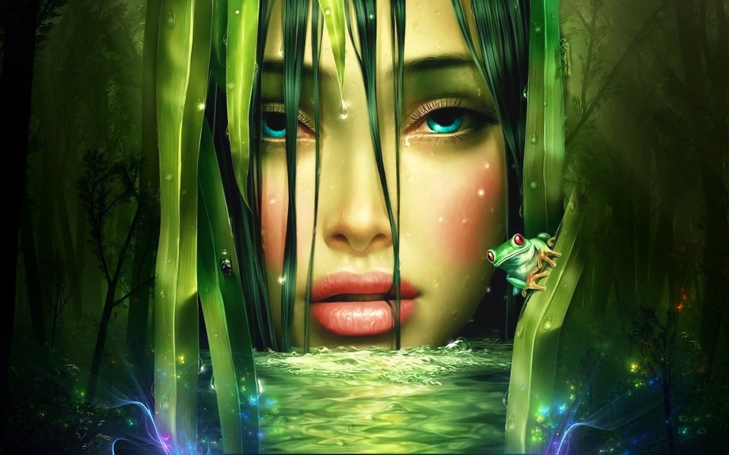 Обои вода, девушка, лягушка, лицо, water, girl, frog, face разрешение 1920x1080 Загрузить