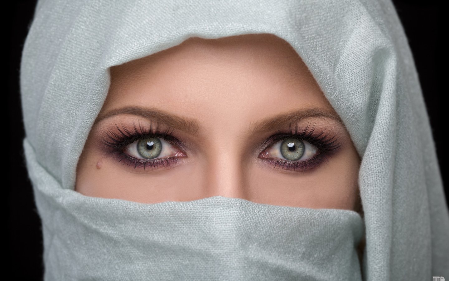 Обои глаза, девушка, взгляд, лицо, родинка, платок, eyes, girl, look, face, mole, shawl разрешение 2048x1365 Загрузить