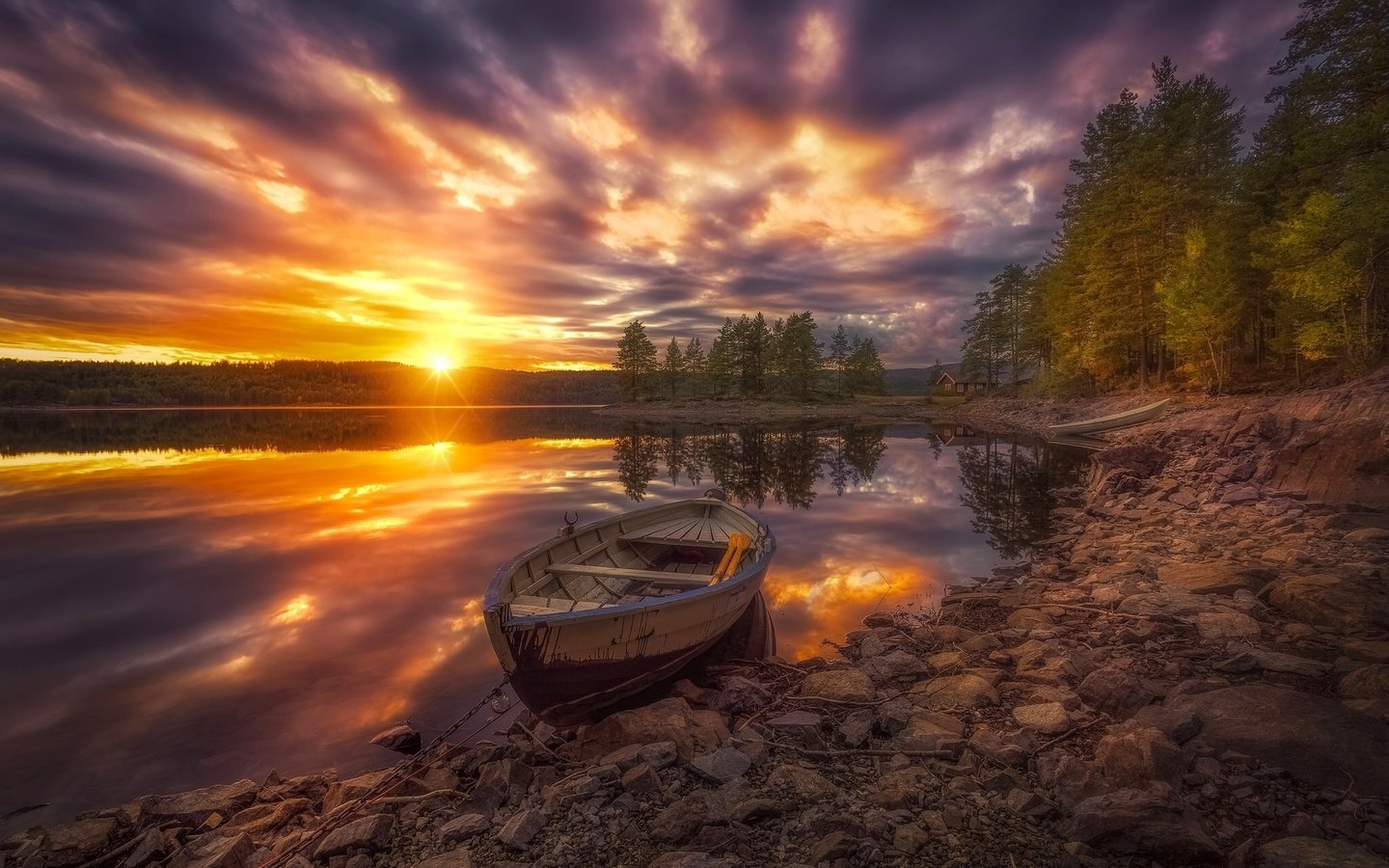 Обои деревья, озеро, закат, лодка, норвегия, норвегии, рингерике, trees, lake, sunset, boat, norway, ringerike разрешение 1920x1200 Загрузить