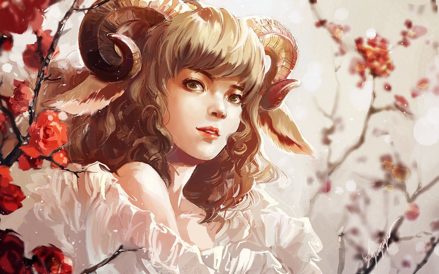 Обои арт, девушка, взгляд, рога, живопись, art, girl, look, horns, painting разрешение 2520x1542 Загрузить