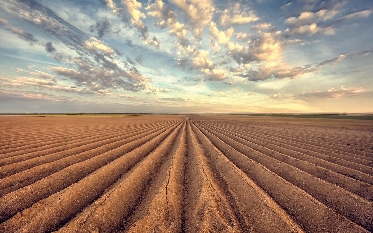 Обои небо, облака, земля, природа, поле, горизонт, пашня, пахота, the sky, clouds, earth, nature, field, horizon, arable land, plowing разрешение 2048x1365 Загрузить