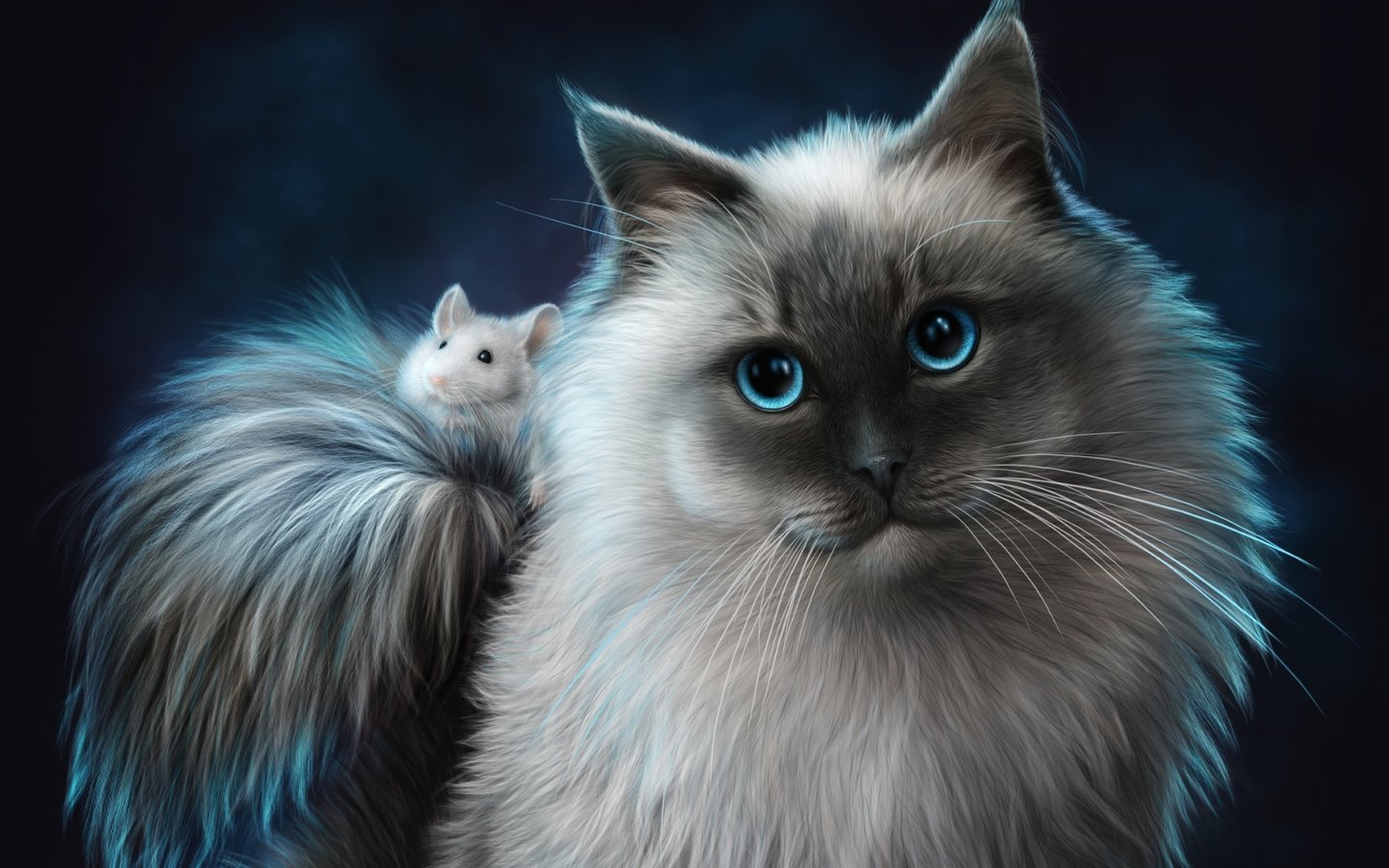 Обои арт, животные, кот, кошка, мышь, друзья, art, animals, cat, mouse, friends разрешение 3000x1944 Загрузить