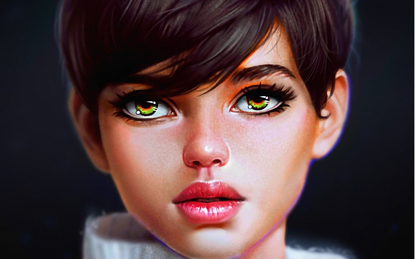 Обои арт, девушка, взгляд, зеленые глаза, стрижка, art, girl, look, green eyes, haircut разрешение 1920x1302 Загрузить