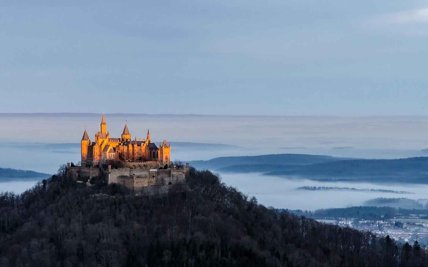 Обои пейзаж, утро, германия, замок гогенцоллерн, landscape, morning, germany, hohenzollern castle разрешение 1920x1080 Загрузить