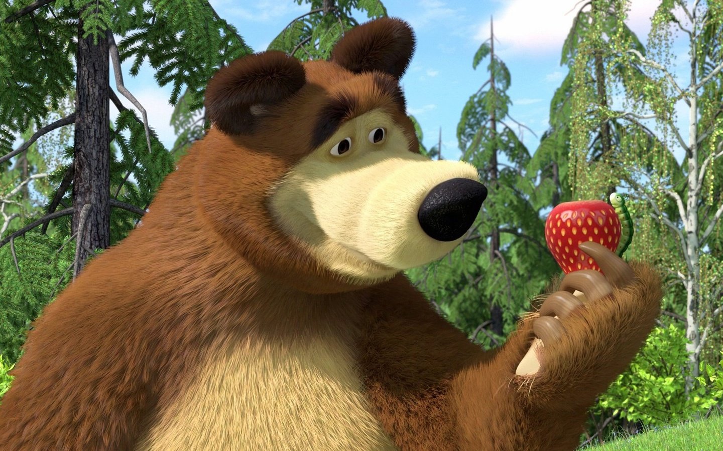 Обои клубника, мультфильм, мишка, маша и медведь, strawberry, cartoon, bear, masha and the bear разрешение 1920x1080 Загрузить