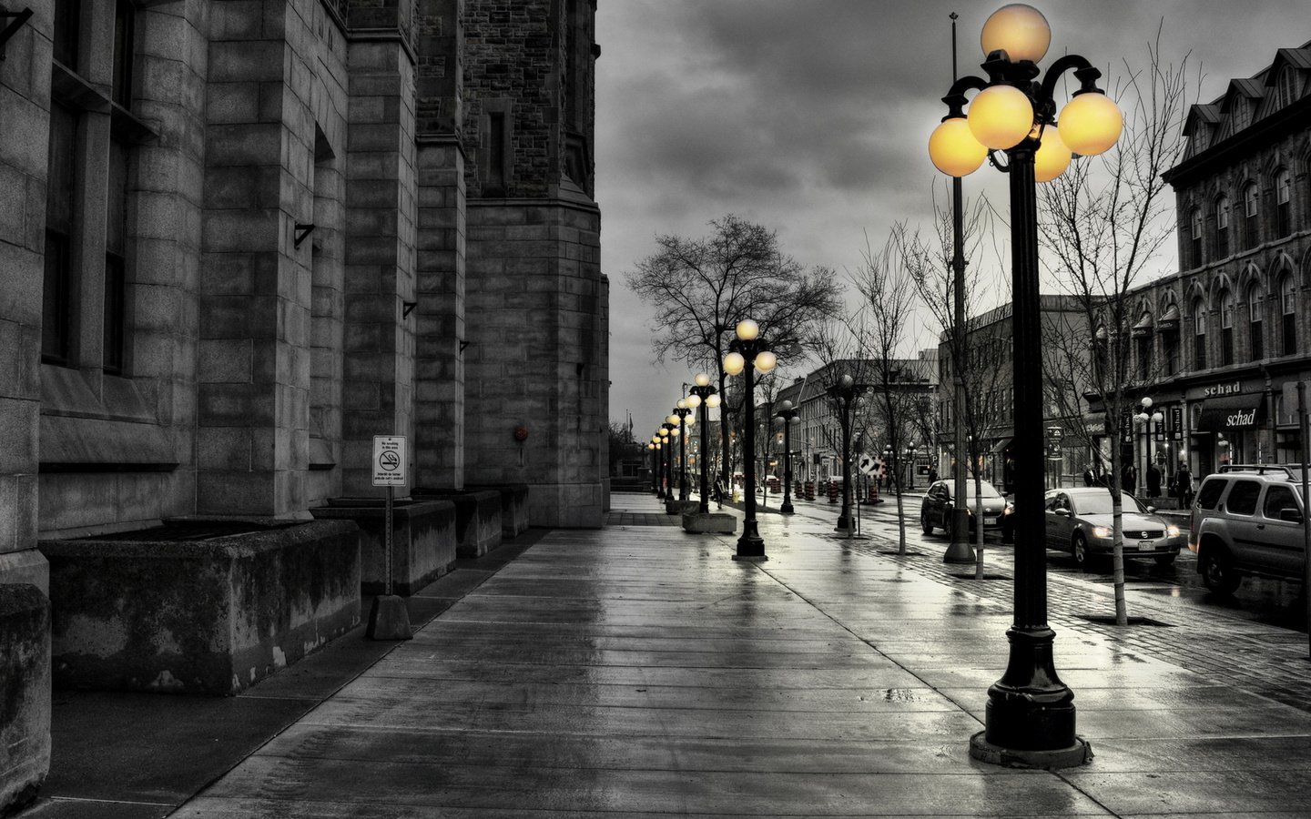 Обои дорога, улица, фонарь, пасмурно, после дождя, road, street, lantern, overcast, after the rain разрешение 1920x1080 Загрузить