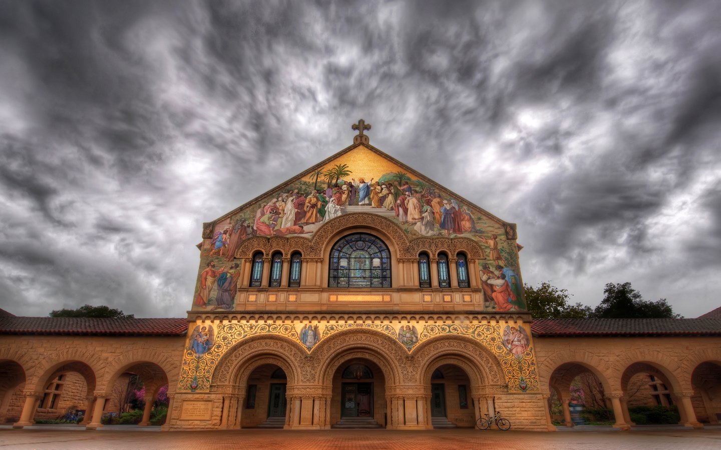 Обои небо, тучи, церковь, роспись, фреска, stanford church, the sky, clouds, church, painting, mural разрешение 2880x2092 Загрузить