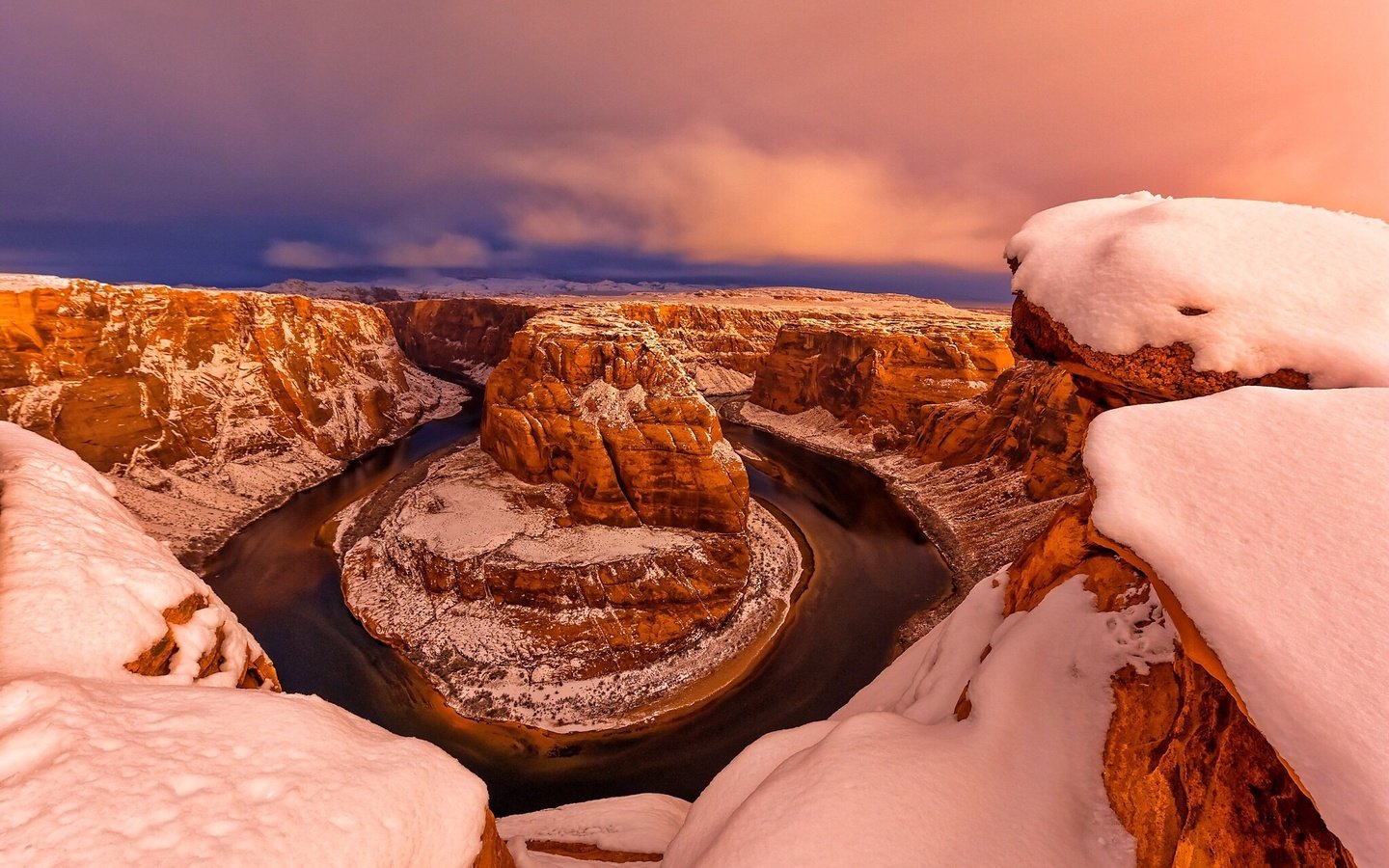 Обои закат, зима, каньон, сша, глен-каньон, штат аризона, sunset, winter, canyon, usa, glen canyon, arizona разрешение 2048x1366 Загрузить