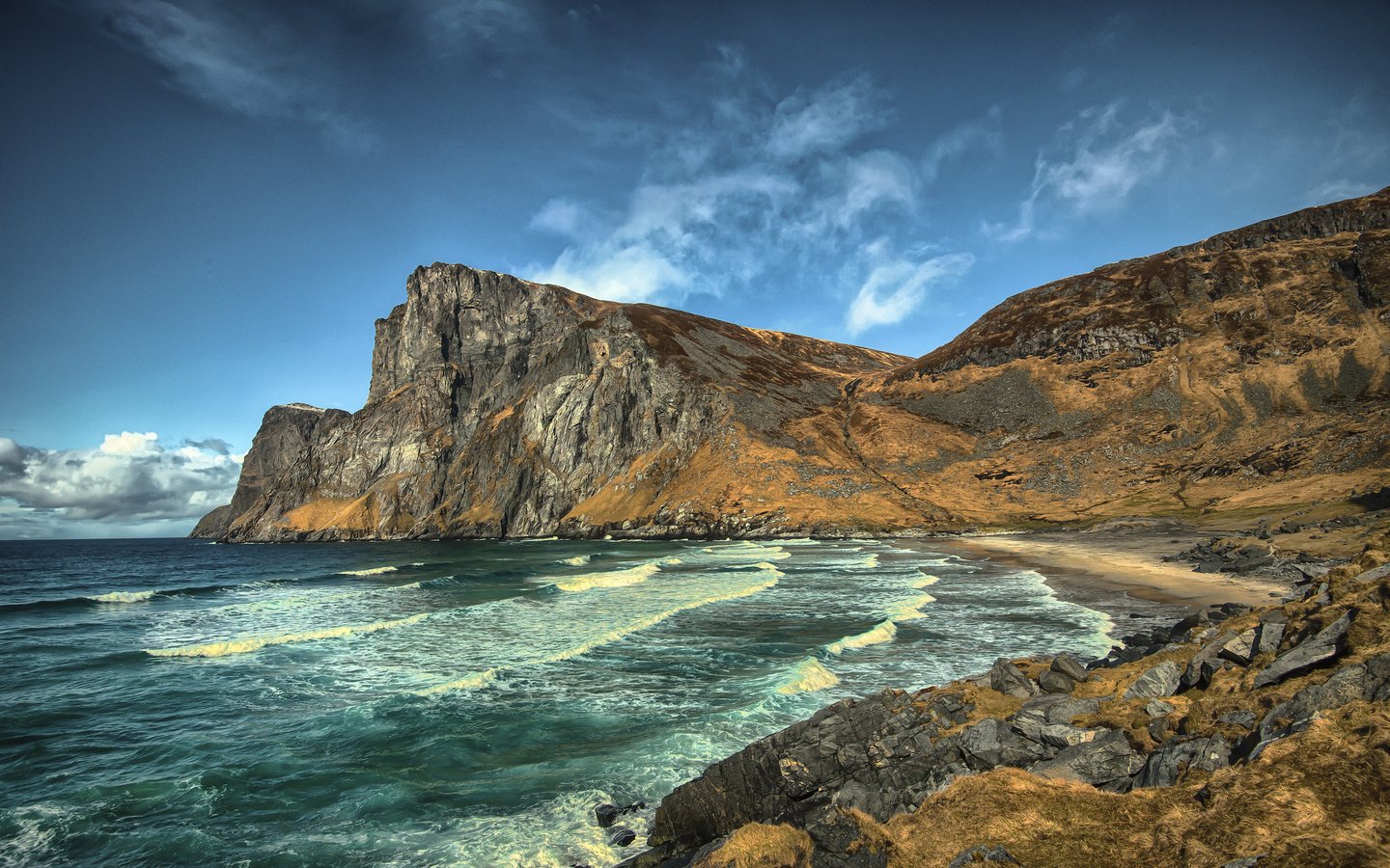 Обои небо, скалы, камни, берег, волны, пейзаж, море, the sky, rocks, stones, shore, wave, landscape, sea разрешение 2048x1335 Загрузить