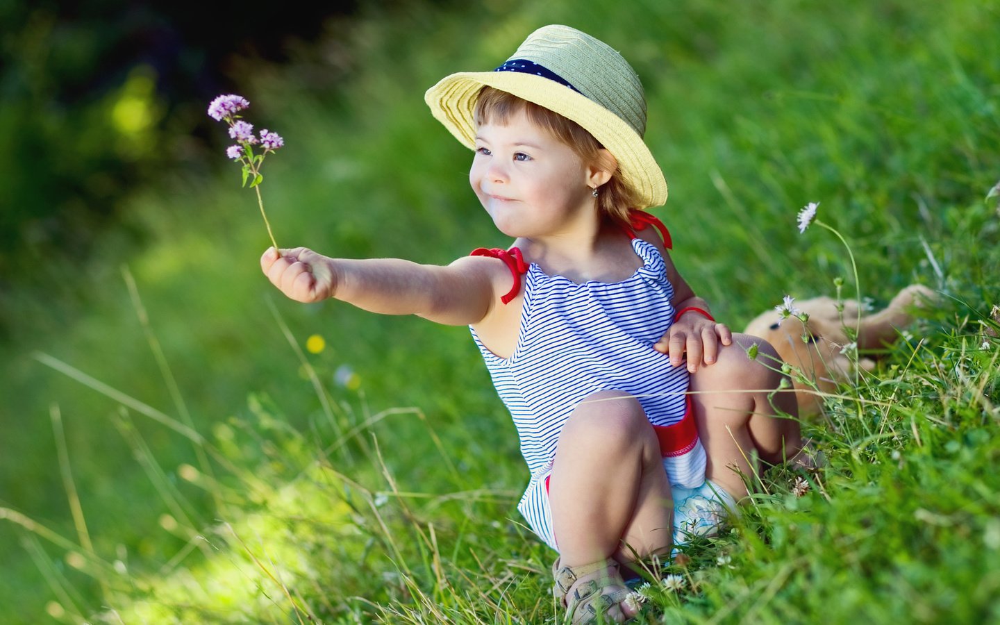 Обои трава, малышка, природа, цветок, лето, девочка, ребенок, шляпка, туника, grass, baby, nature, flower, summer, girl, child, hat, tunic разрешение 2938x1959 Загрузить