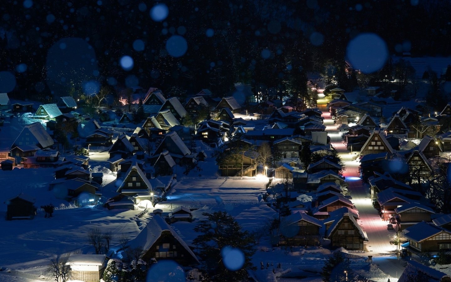 Обои ночь, снег, зима, город, япония, сиракава, night, snow, winter, the city, japan, shirakawa разрешение 1920x1080 Загрузить