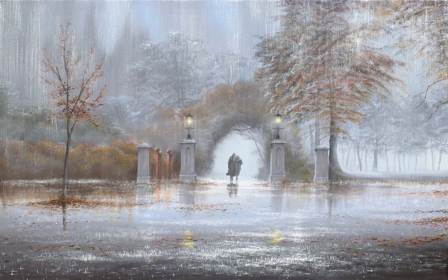 Обои картина, парк, осень, дождь, двое, jeff rowland, picture, park, autumn, rain, two разрешение 1920x1200 Загрузить