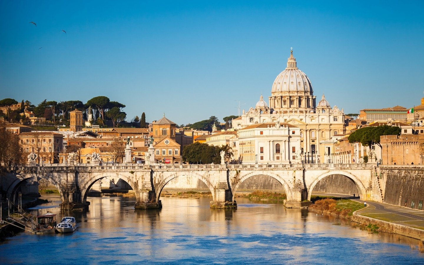 Обои мост, город, италия, рим, ватикан, собор святого петра, bridge, the city, italy, rome, the vatican, st. peter's cathedral разрешение 2560x1600 Загрузить