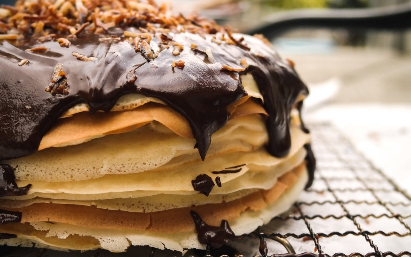 Обои шоколад, блинчики, блины, блинный торт, chocolate, pancakes, pancake cake разрешение 1920x1080 Загрузить