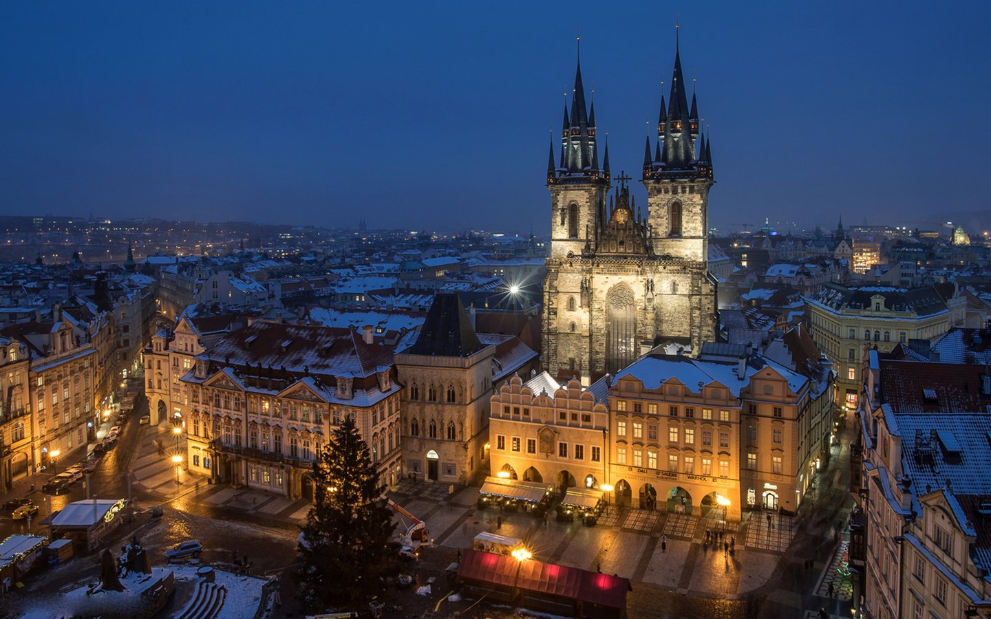 Обои ночь, город, церковь, сумерки, прага, чехия, тынский храм, night, the city, church, twilight, prague, czech republic, tyn church разрешение 1920x1080 Загрузить