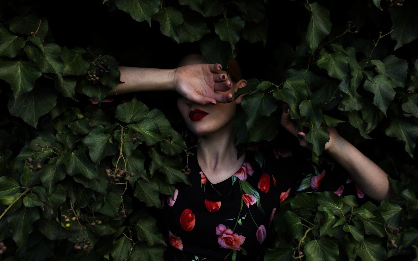 Обои листья, девушка, платье, листва, лицо, руки, mara saiz, leaves, girl, dress, foliage, face, hands разрешение 2048x1365 Загрузить