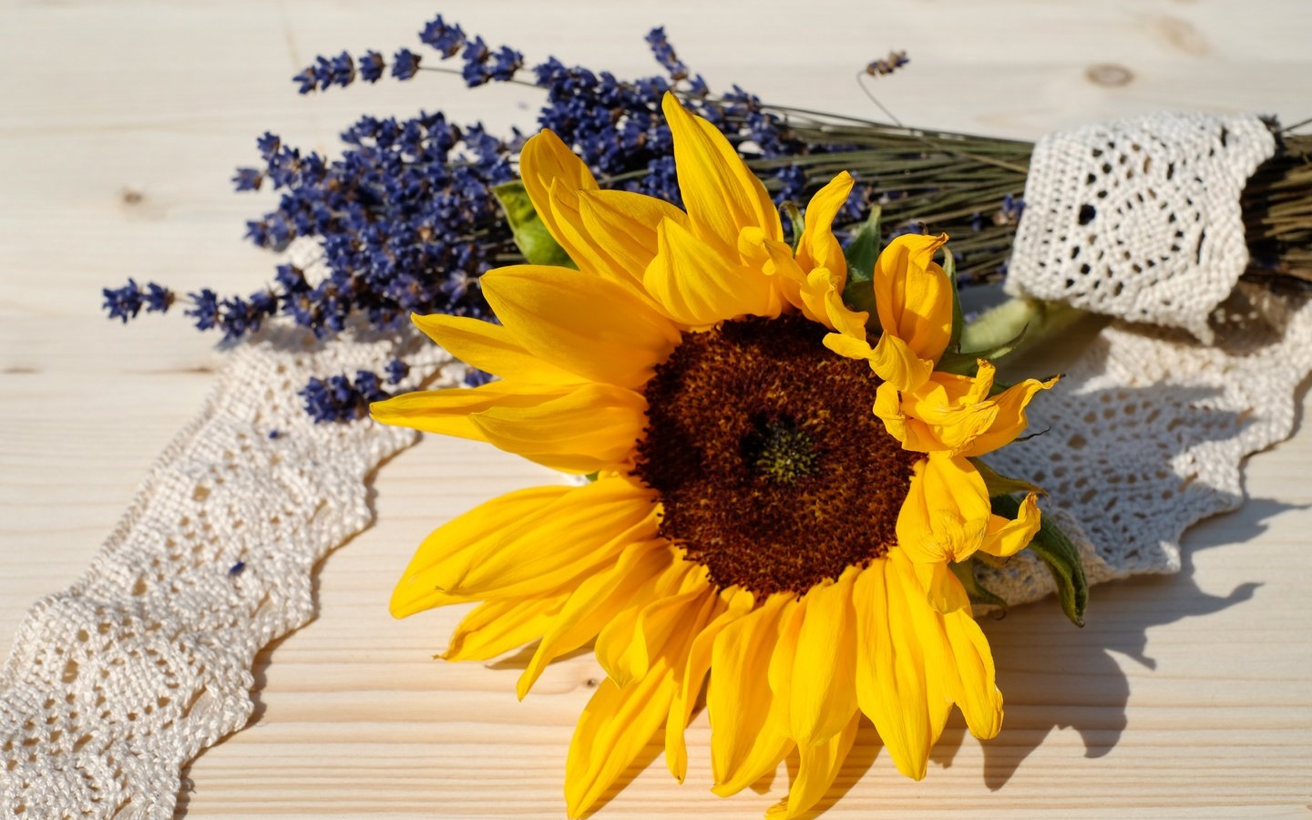 Обои цветы, лаванда, подсолнух, букет, кружево, flowers, lavender, sunflower, bouquet, lace разрешение 4896x3264 Загрузить