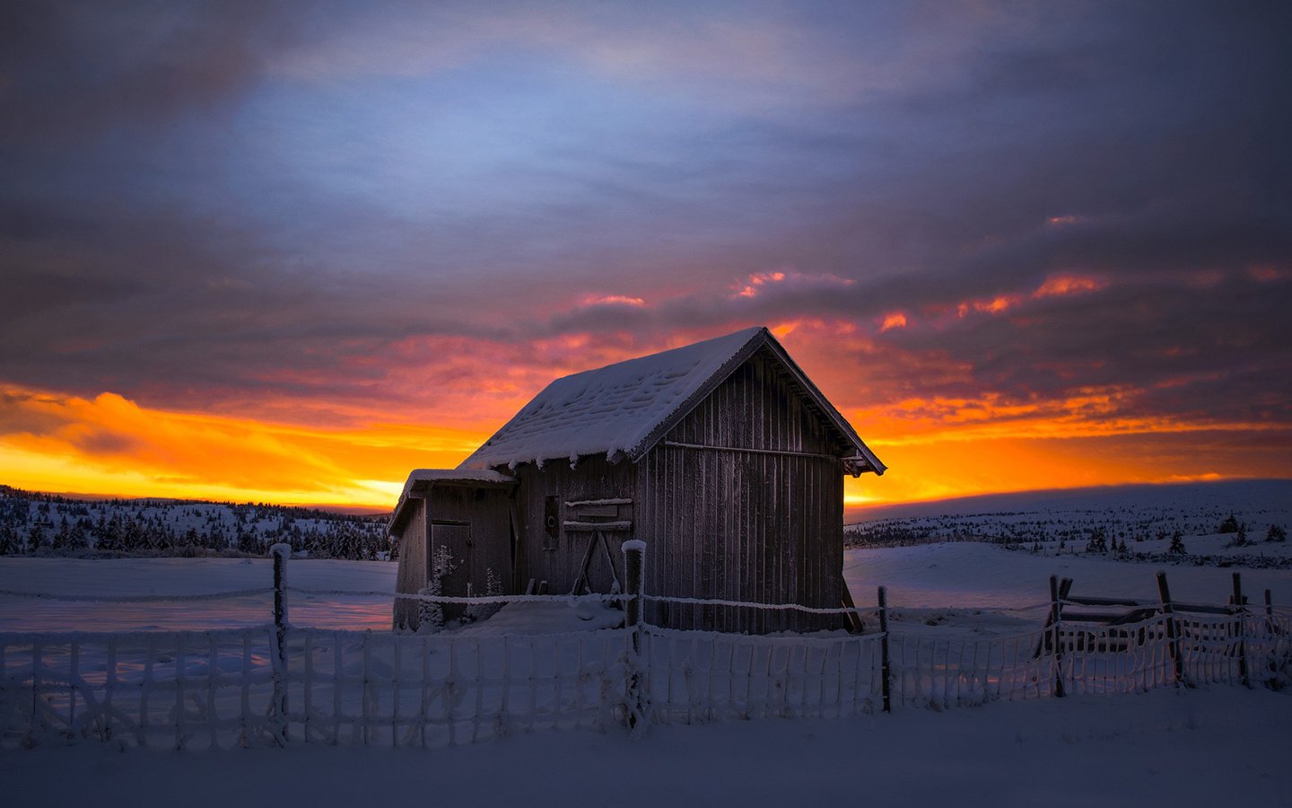 Обои природа, закат, зима, пейзаж, домик, nature, sunset, winter, landscape, house разрешение 1920x1200 Загрузить