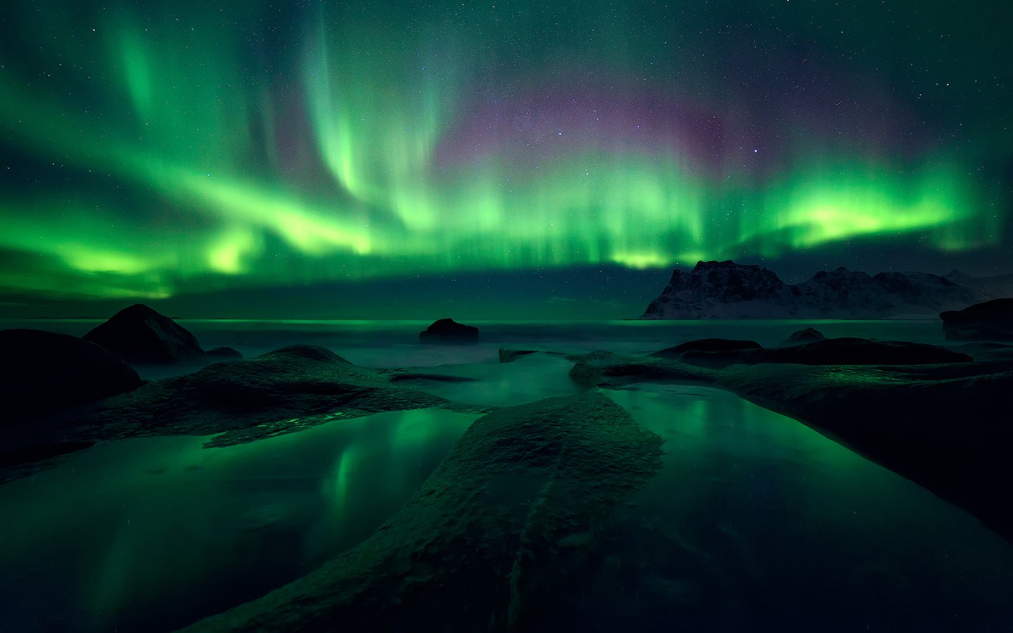 Обои пляж, северное сияние, норвегия, лофотенские острова, sven broeckx, лофотен, beach, northern lights, norway, the lofoten islands, lofoten разрешение 1920x1200 Загрузить