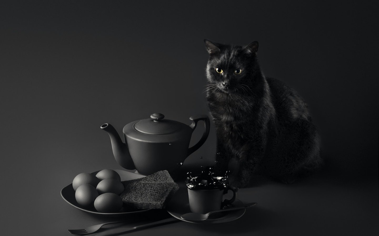 Обои завтрак, глаза, чёрная кошка, фон, sanket khuntale, мордочка, кошка неудачи, усы, кошка, взгляд, черный, стол, breakfast, eyes, black cat, background, muzzle, cat failures, mustache, cat, look, black, table разрешение 2048x1438 Загрузить