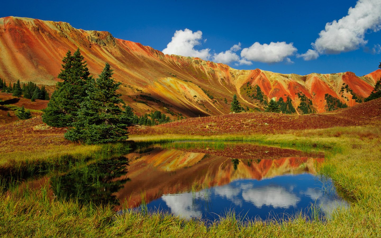 Обои небо, облака, деревья, озеро, горы, природа, отражение, jeanine leech, the sky, clouds, trees, lake, mountains, nature, reflection разрешение 1920x1080 Загрузить