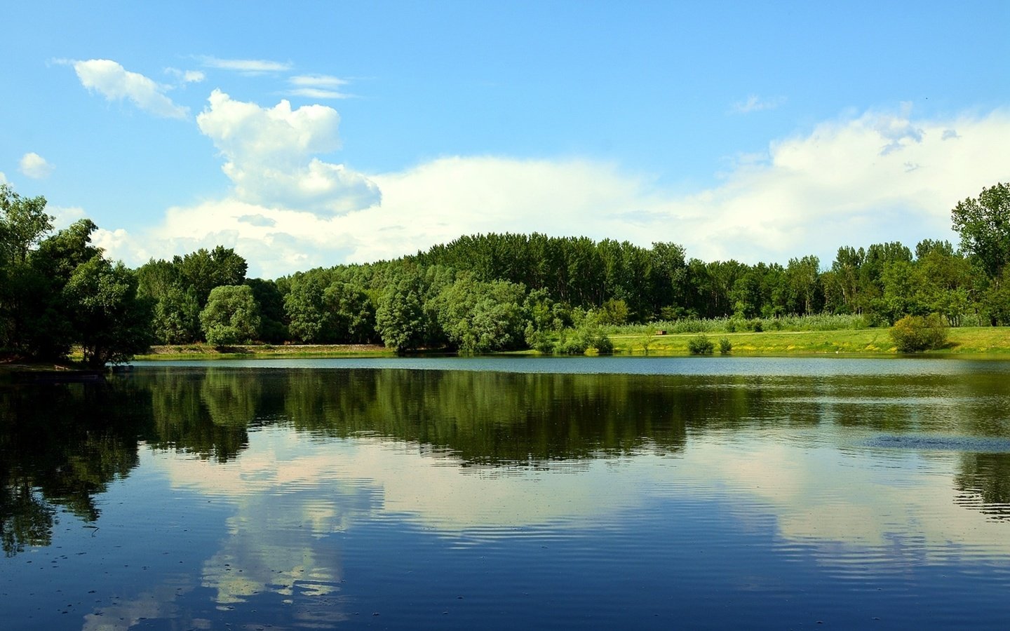 Обои небо, пейзаж, облака, деревья, вода, озеро, река, природа, отражение, the sky, landscape, clouds, trees, water, lake, river, nature, reflection разрешение 1950x1297 Загрузить