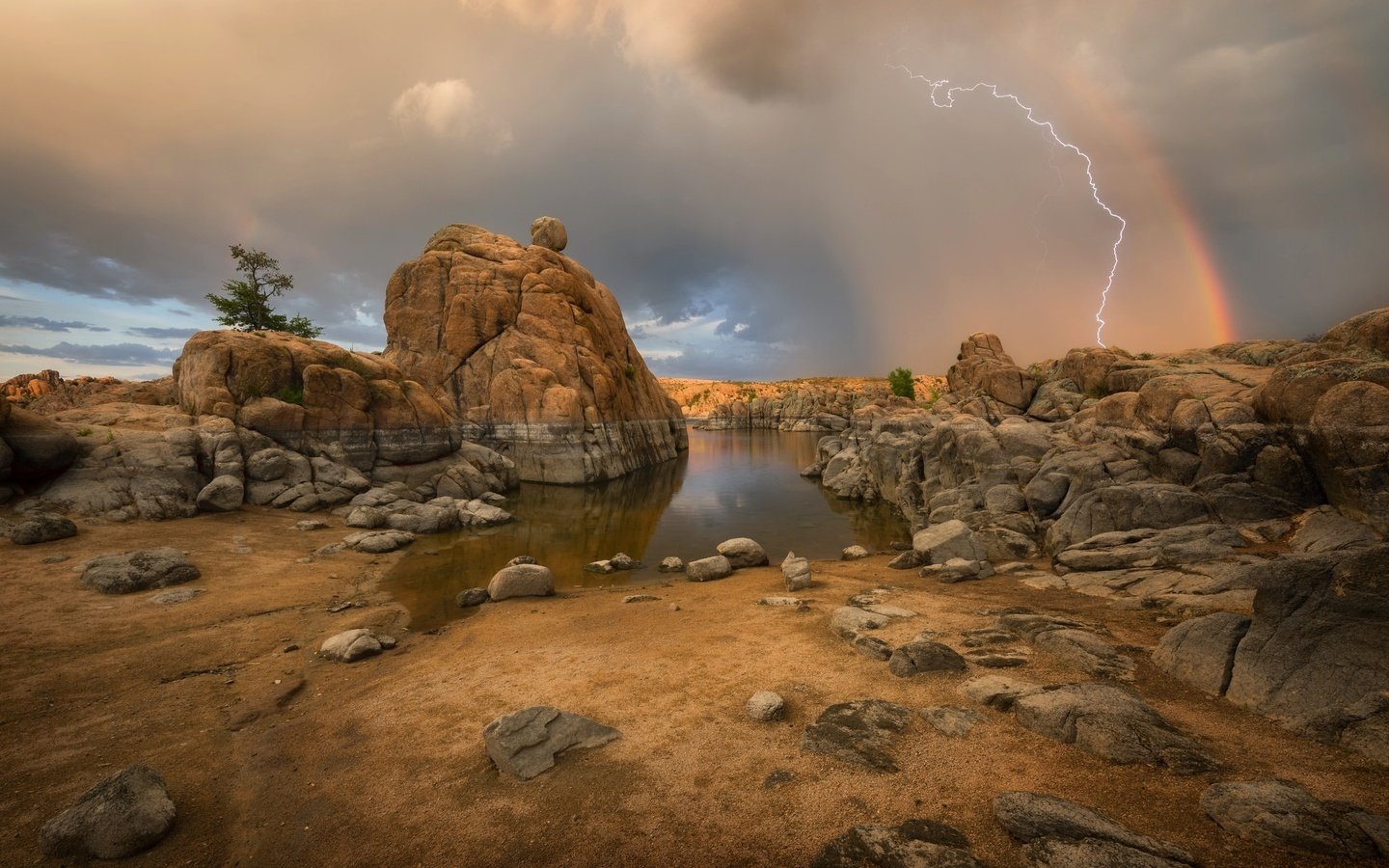 Обои природа, молния, радуга, гроза, шторм, штат аризона, прескотт, watson lake, nature, lightning, rainbow, the storm, storm, arizona, prescott разрешение 2048x1365 Загрузить