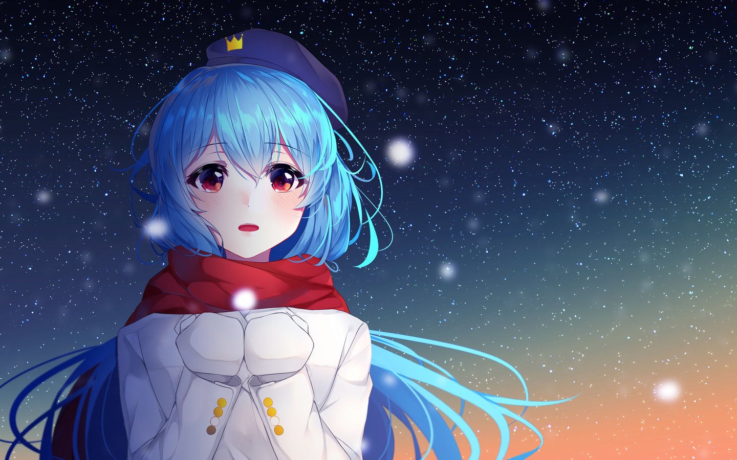 Обои девушка, взгляд, аниме, волосы, лицо, снегопад, girl, look, anime, hair, face, snowfall разрешение 3500x1968 Загрузить