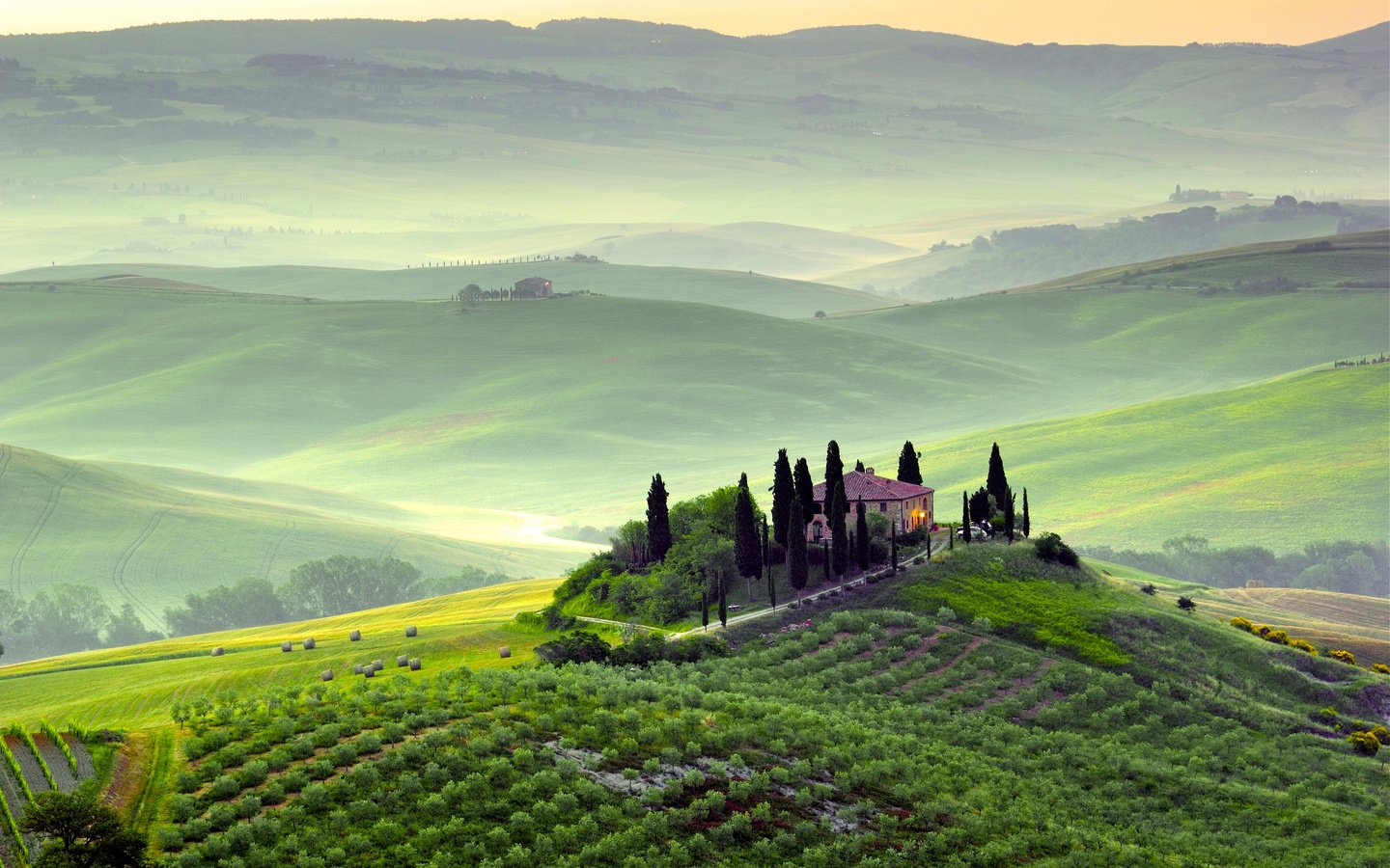 Обои холмы, пейзаж, сад, дом, италия, виноградник, тоскана, hills, landscape, garden, house, italy, vineyard, tuscany разрешение 4000x2666 Загрузить