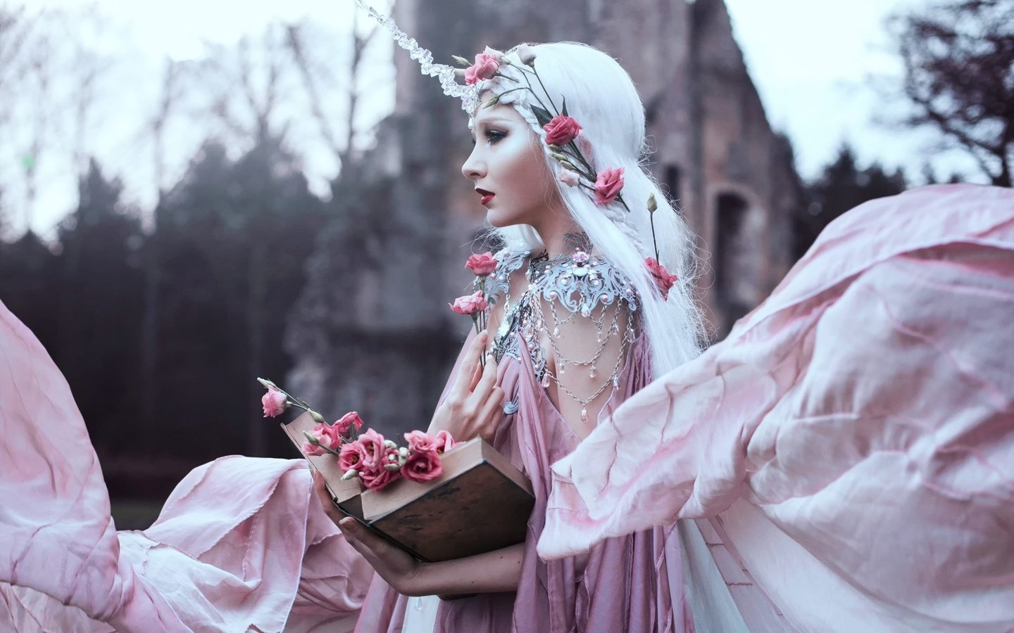 Обои цветы, украшения, девушка, профиль, книга, bella kotak, maria amanda lindqvist thomassen, sweet blush of rose, flowers, decoration, girl, profile, book, amanda maria lindqvist thomassen разрешение 2048x1365 Загрузить