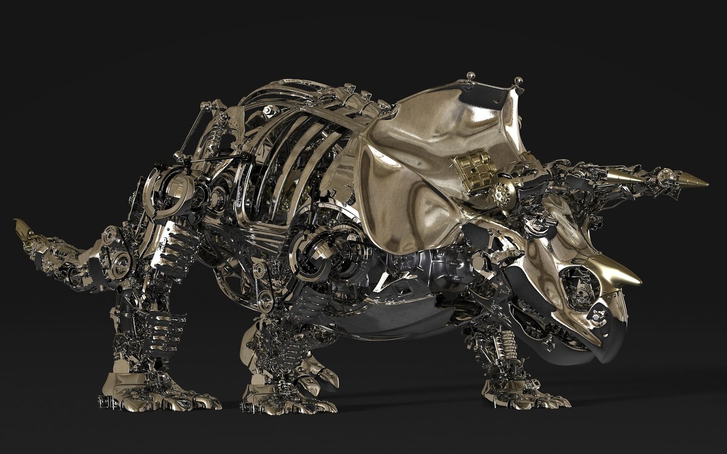 Обои металл, детали, 3д, трицератопс, metal, details, 3d, triceratops разрешение 2560x1600 Загрузить