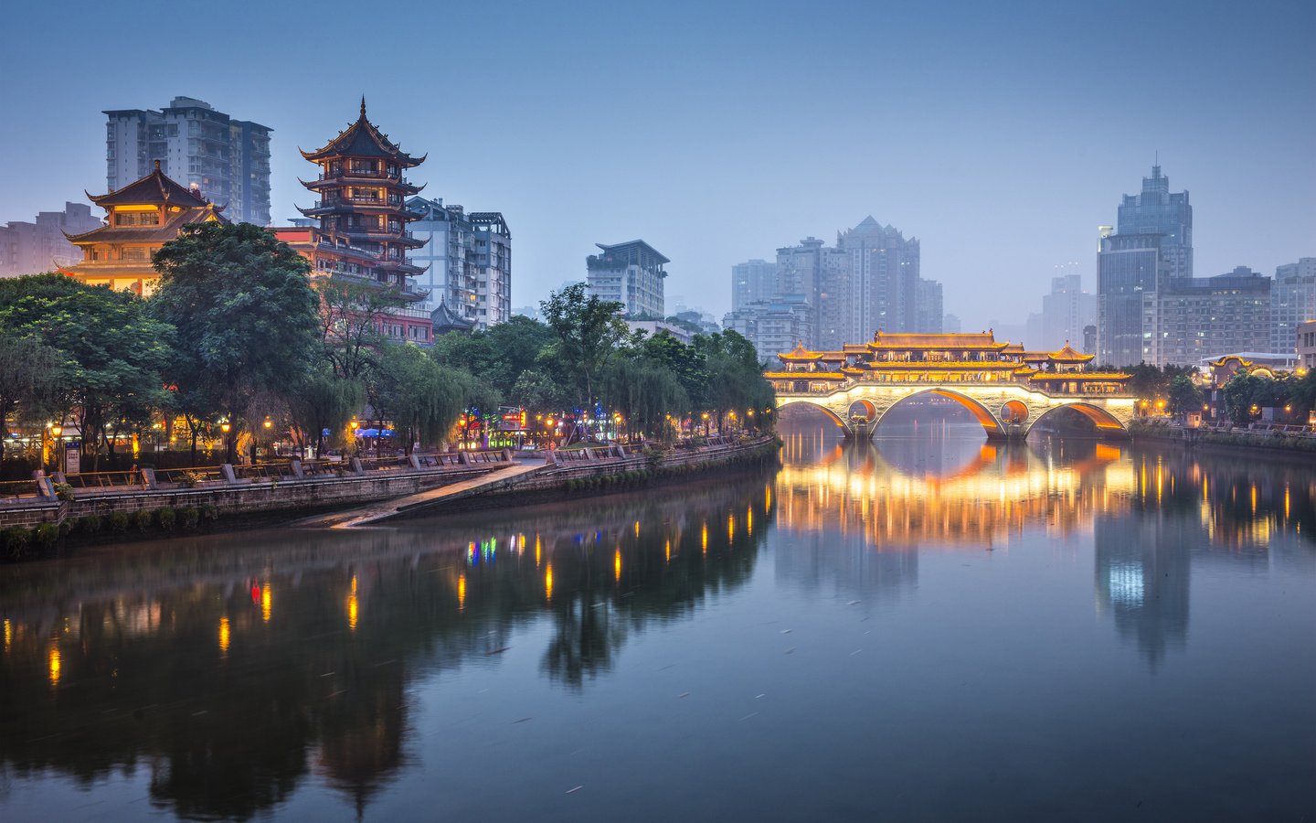 Обои ночь, огни, мост, город, китай, ченду, night, lights, bridge, the city, china, chengdu разрешение 3840x2400 Загрузить