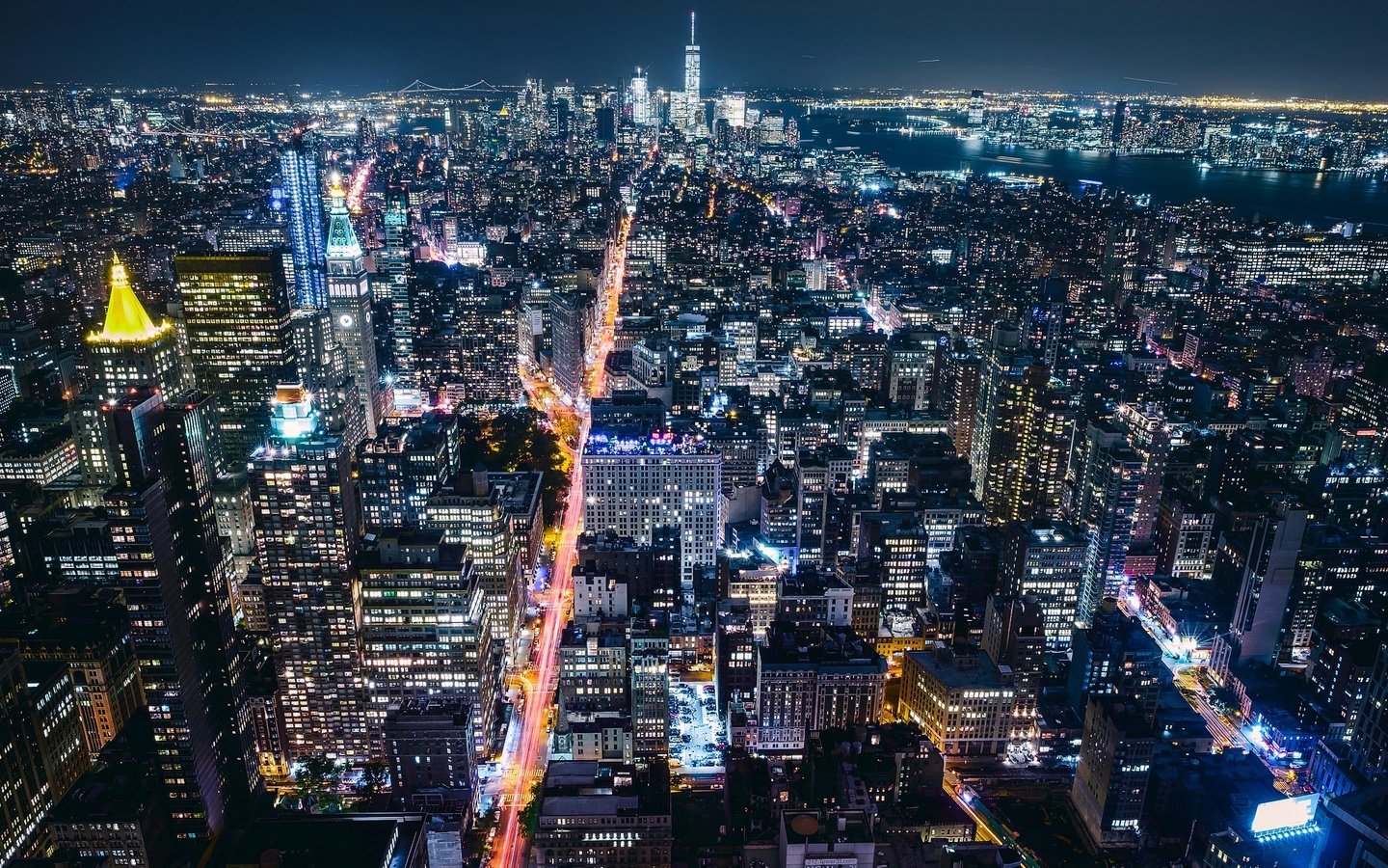 Обои ночь, вид сверху, нью-йорк, здания, night, the view from the top, new york, building разрешение 2048x1365 Загрузить