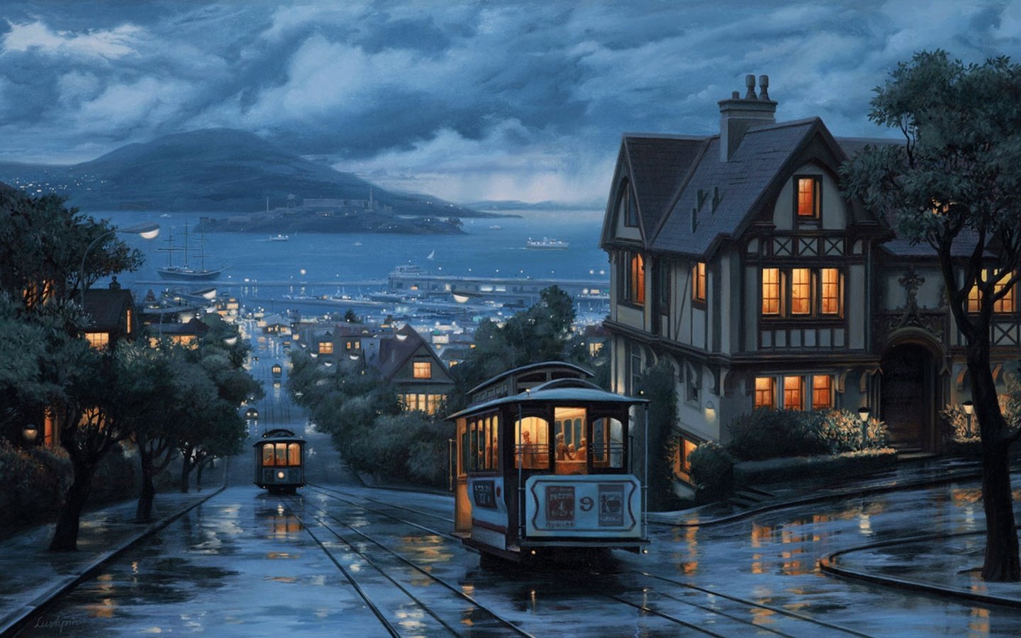 Обои вечер, трамвай, the evening, tram разрешение 2560x1600 Загрузить