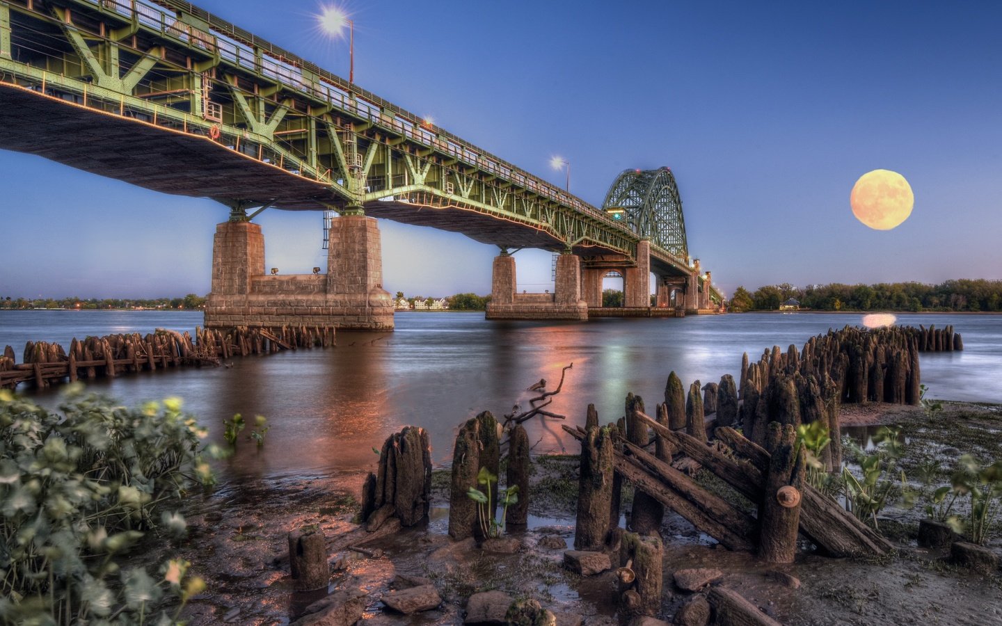 Обои река, мост, луна, river, bridge, the moon разрешение 3840x2160 Загрузить