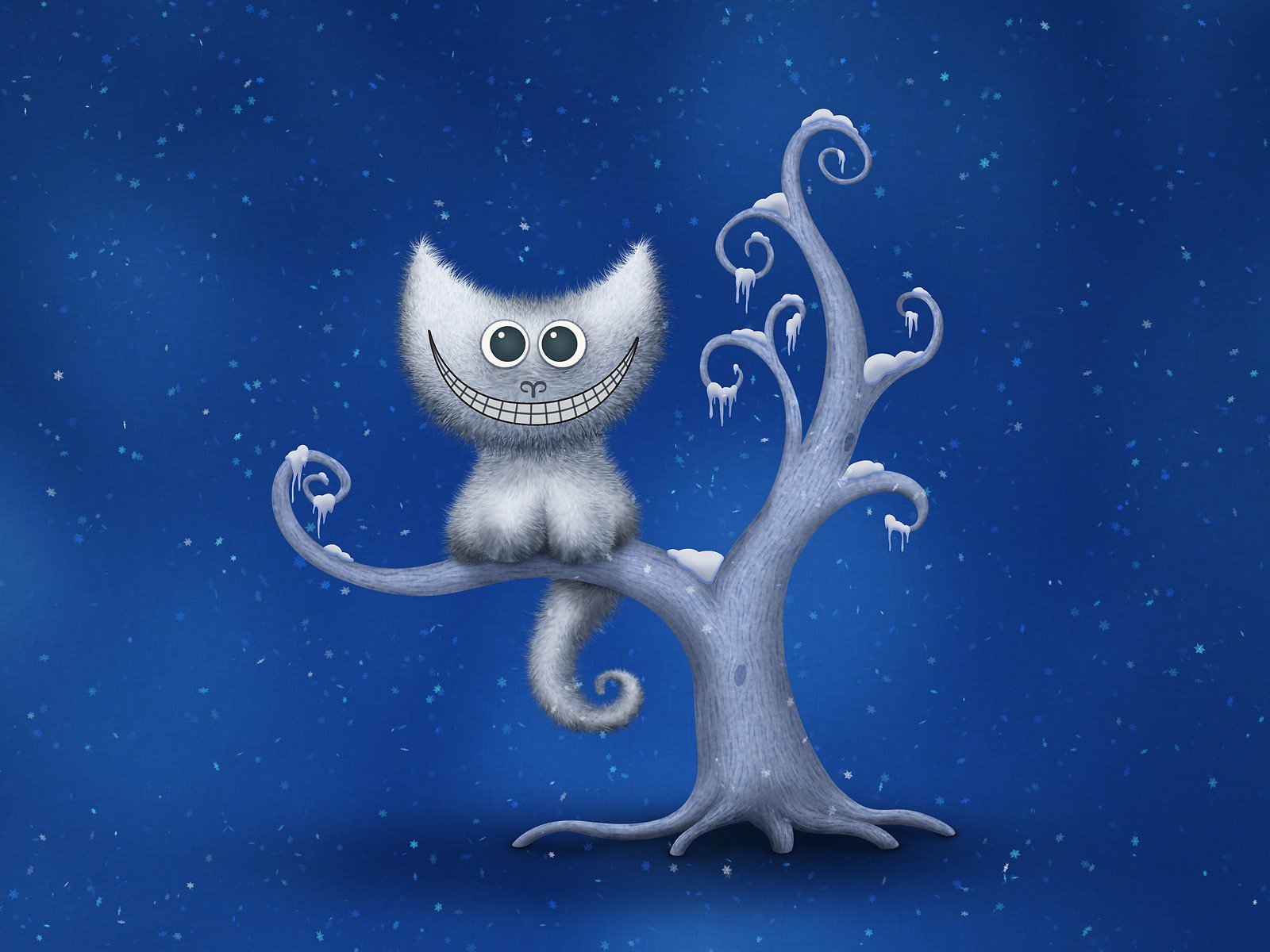 Обои дерево, зима, снежинки, улыбка, чеширский кот, tree, winter, snowflakes, smile, cheshire cat разрешение 1920x1200 Загрузить