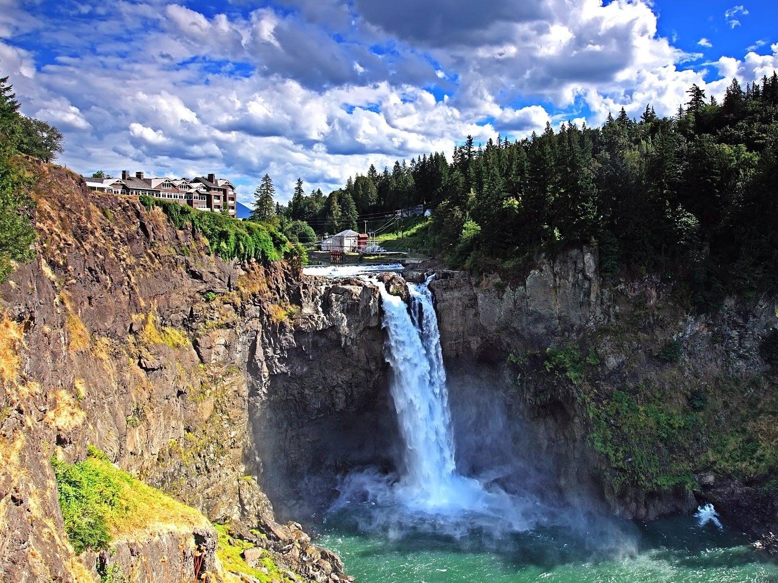 Обои скалы, лес, водопад, rocks, forest, waterfall разрешение 1920x1200 Загрузить